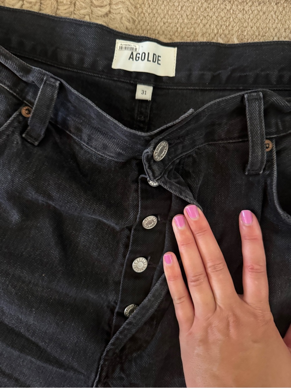 Agolde Indra Long Black Denim Slouchy Shorts - Picture 4 of 6